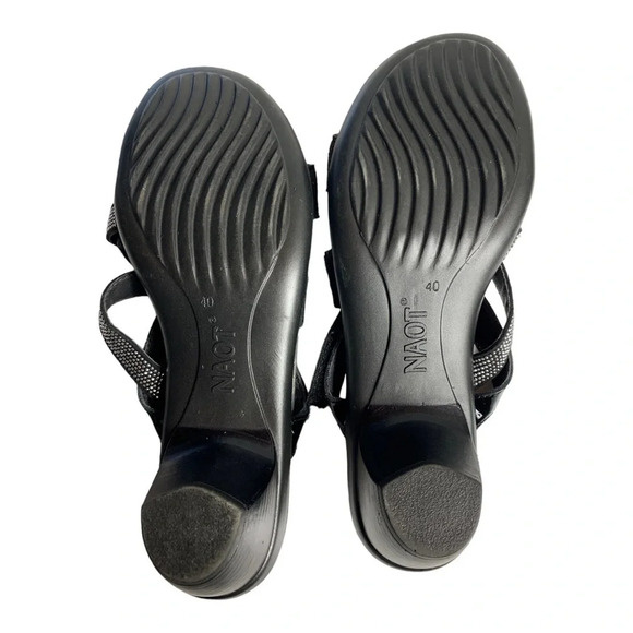 Naot Formal Black Patent Rhinestone Crisscross Heels Sandal EUR 40 US 9-9.5 - Picture 14 of 16